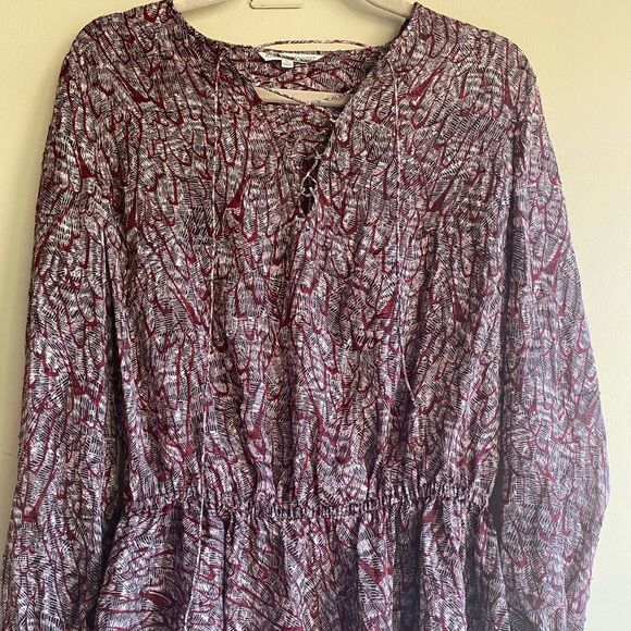 Rebecca Minkoff 100% Silk Maroon & Black Print Peplum Blouse Sz.S - Picture 2 of 10